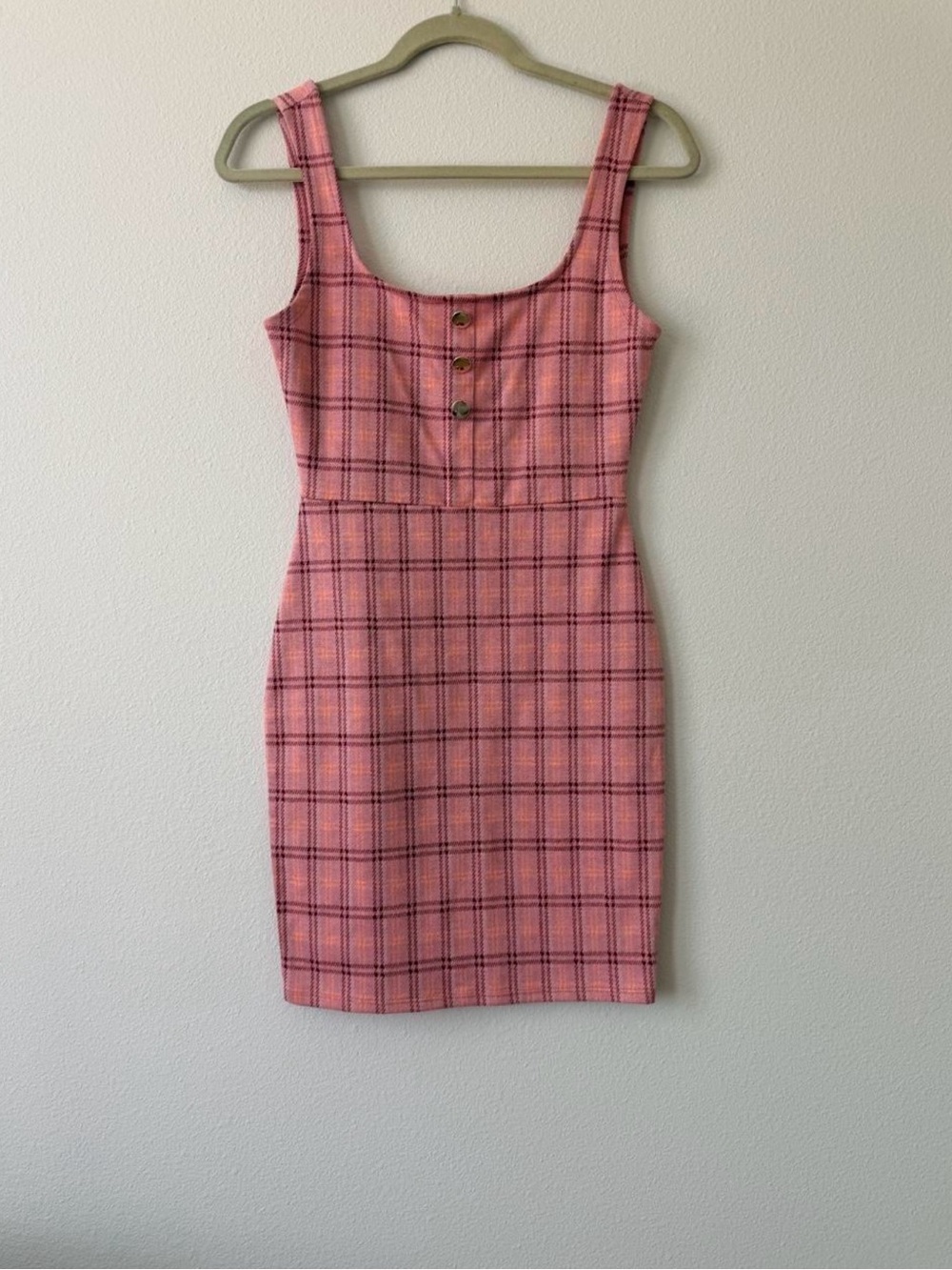 Pink Plaid Sleeveless Bodycon Dress